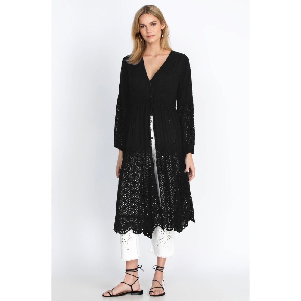 NWT!! JOHNNY WAS Jupiter Mosaic Kimono Black Embroidered Eyelet Duster Small